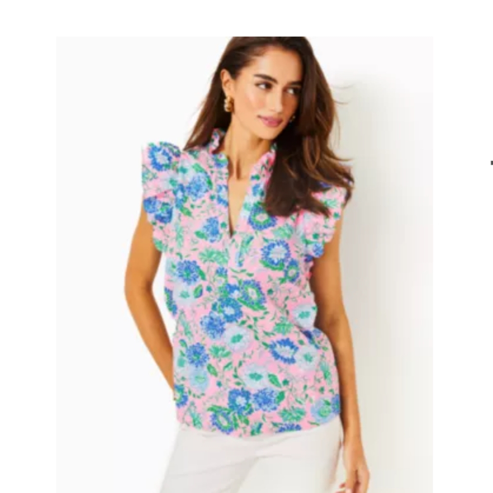 NWT Lilly Pulitzer Conch Shell Ruffle Shirt